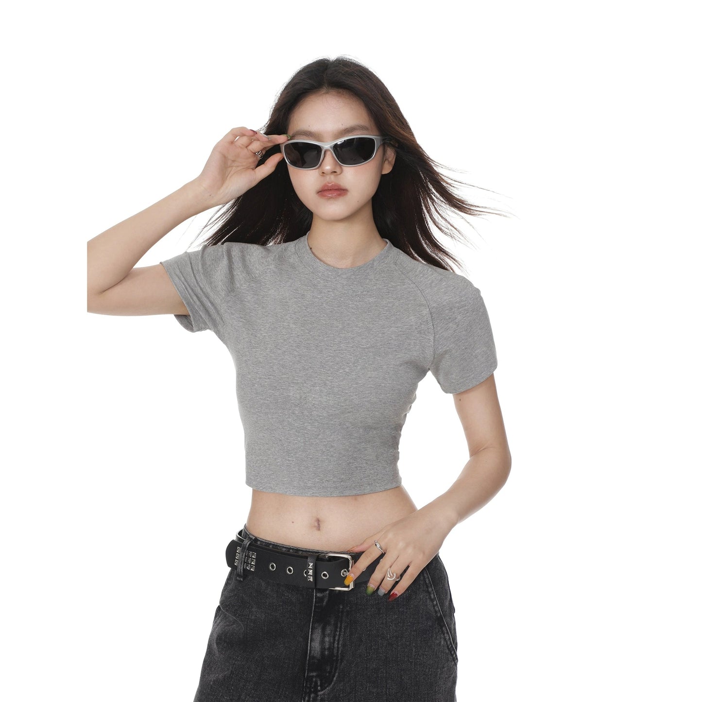 Round Neck Color Fitted Short-sleeve T-shirt