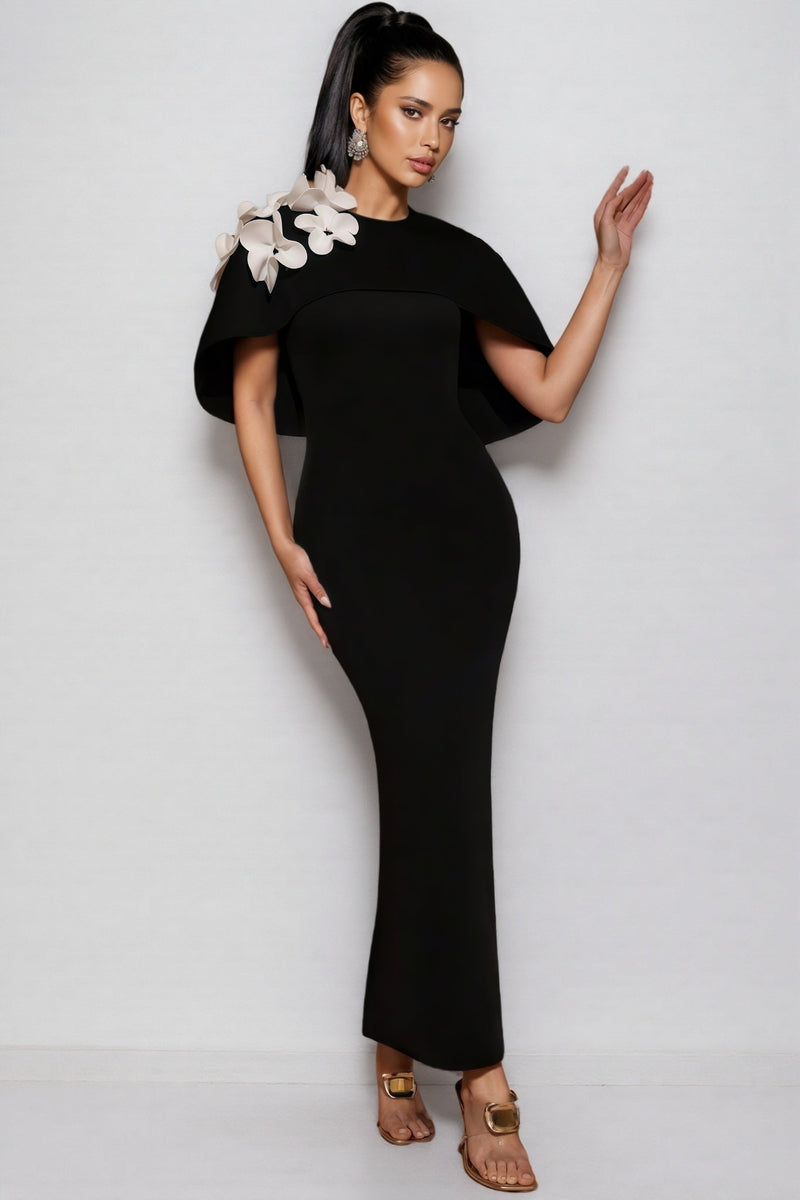Elma Black 3d Maxi Dress