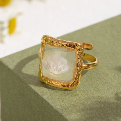 Transparent Shell Square Ring