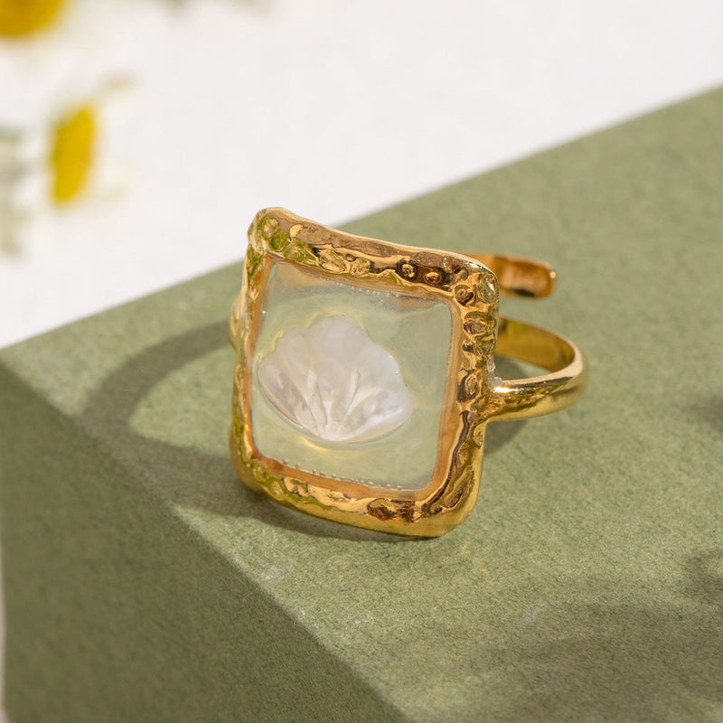 Transparent Shell Square Ring