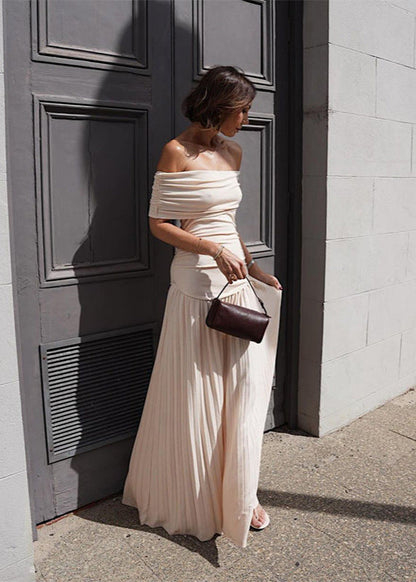 Solene – Off-shoulder Pleated Maxi Dress