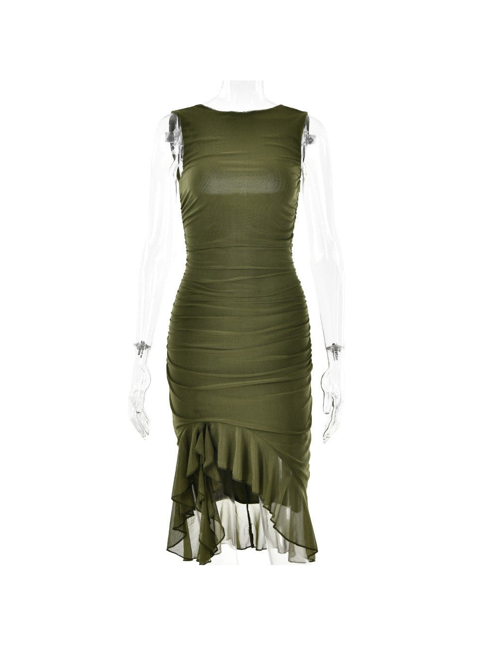 Round Neck Sleeveless Backless Pleated Midi Dress