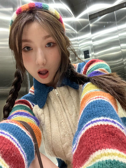 Colorful Striped Raglan Cardigan