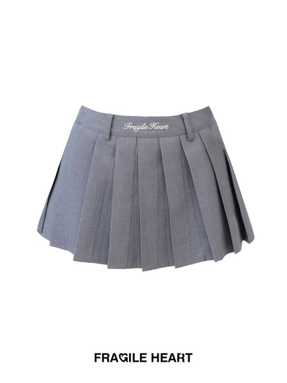 Fragile Heart Preppy Duo: Gray Pleated Mini Skirt and Bow-tie Cropped Blouse Set