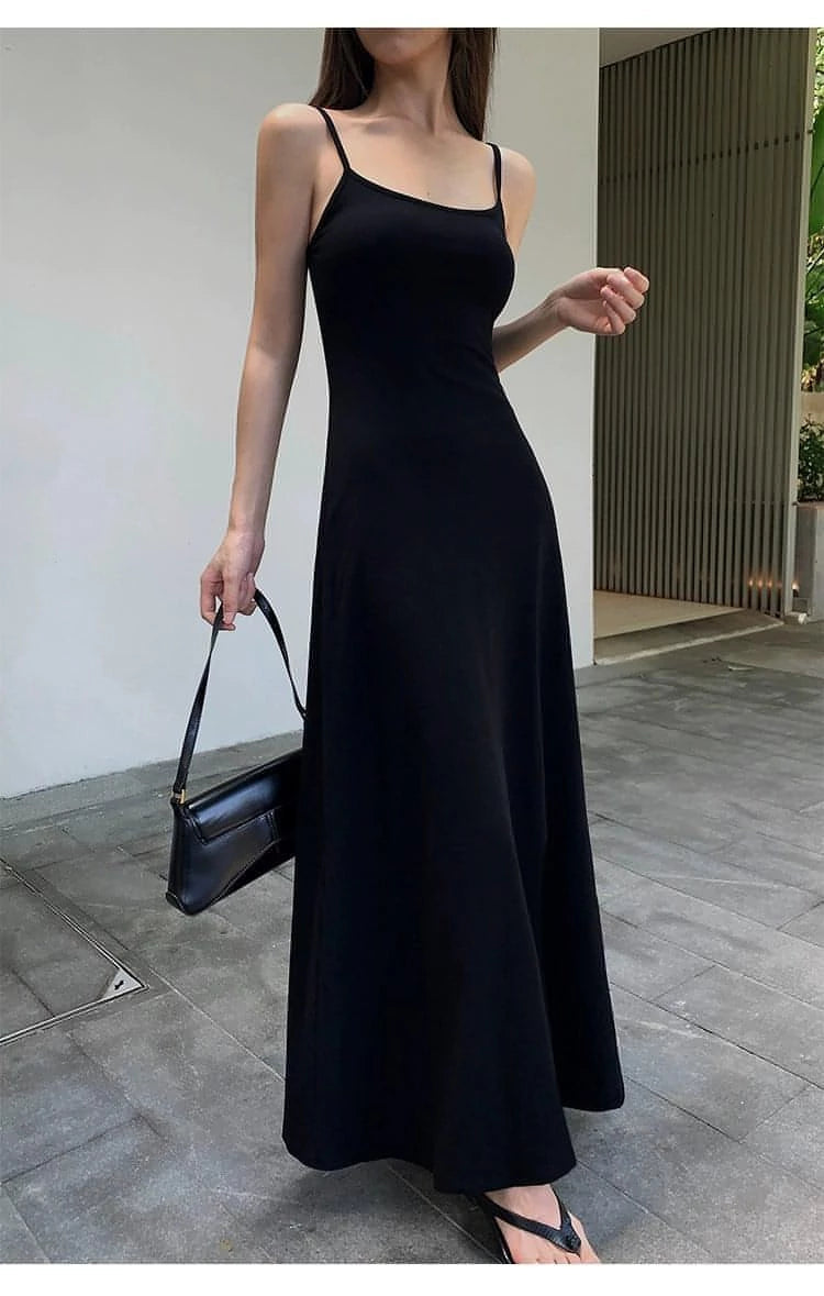 Summer Black Slimming Spaghetti Strap Maxi Dress