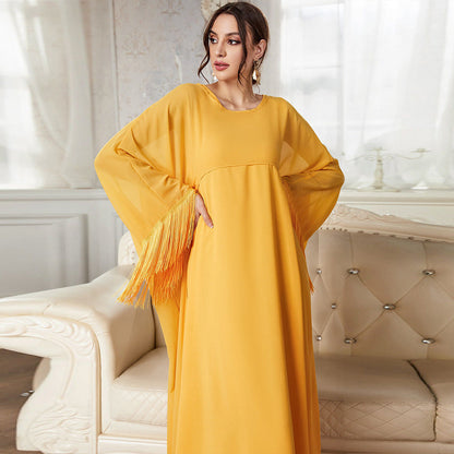 Clothing Arrival Tassel Long Blouse Mesh Dress Autumn Color Suit
