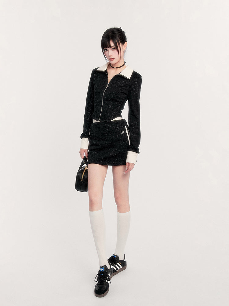 Sporty Zip Jacket/slim Skirt