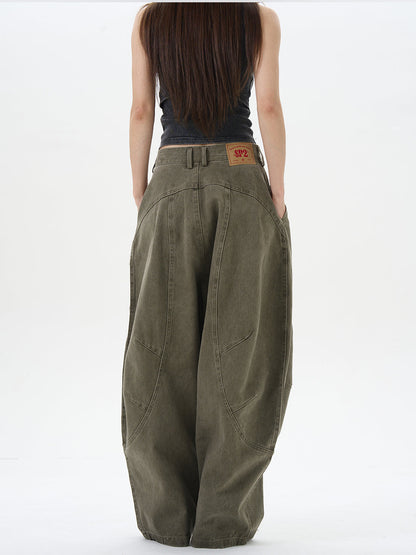 Wide Leg Pleated Dark Denim Pants