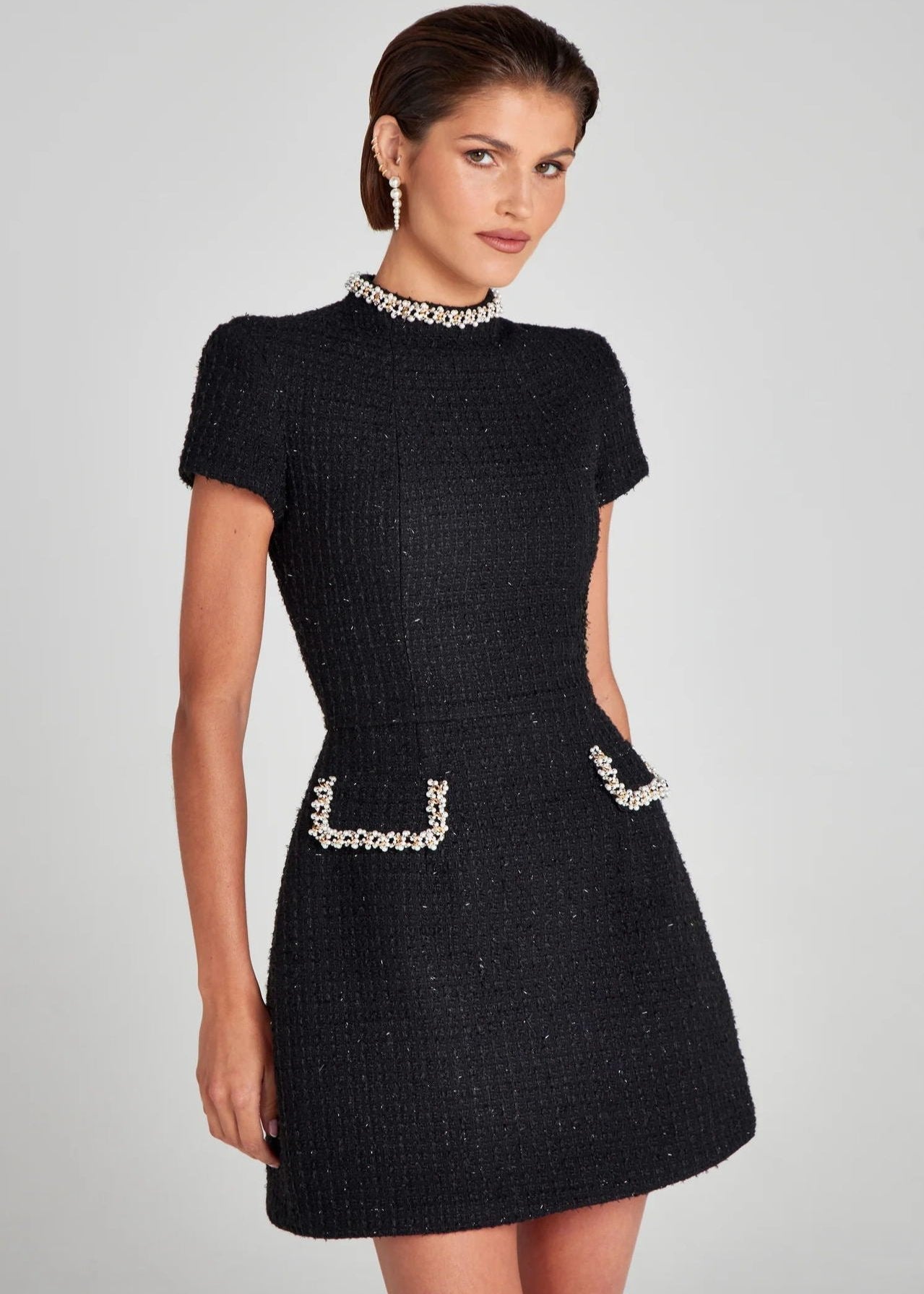 Crystal-trim Tweed Mini Dress