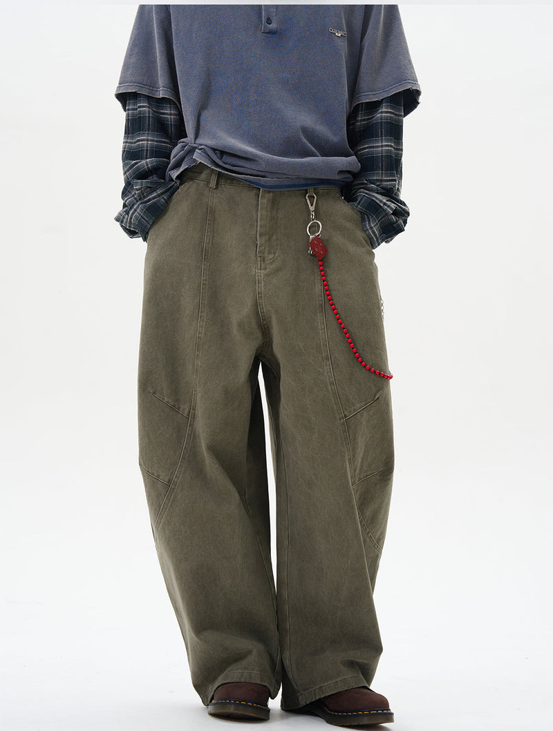 Wide Leg Pleated Dark Denim Pants
