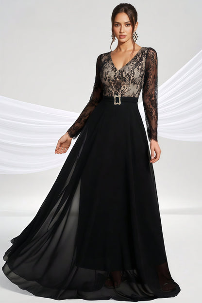 Abel Black Long-sleeve Lace Maxi Dress