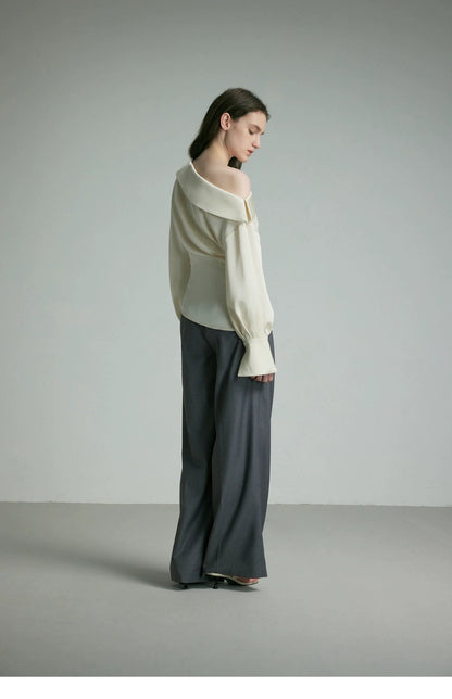 Ivory Draped Balloon Sleeve Blouse