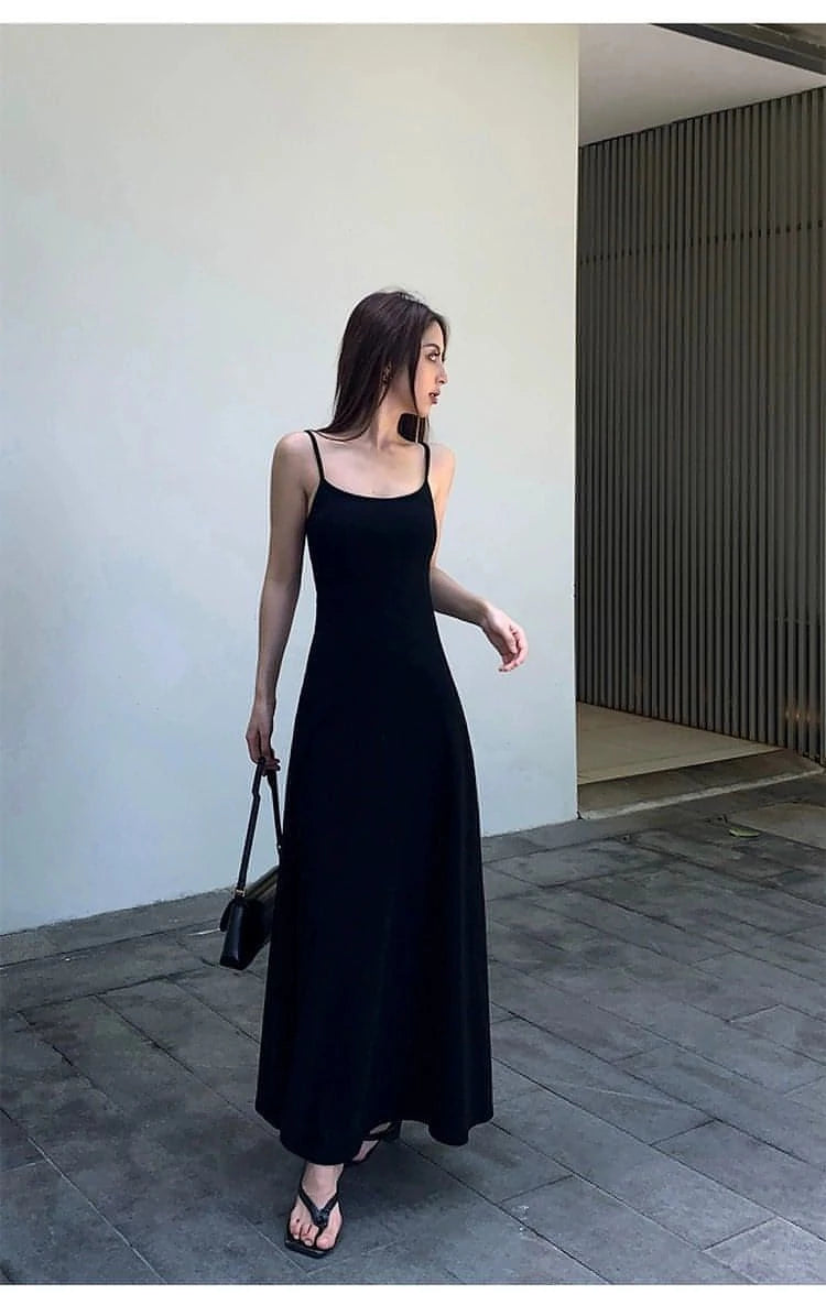 Summer Black Slimming Spaghetti Strap Maxi Dress