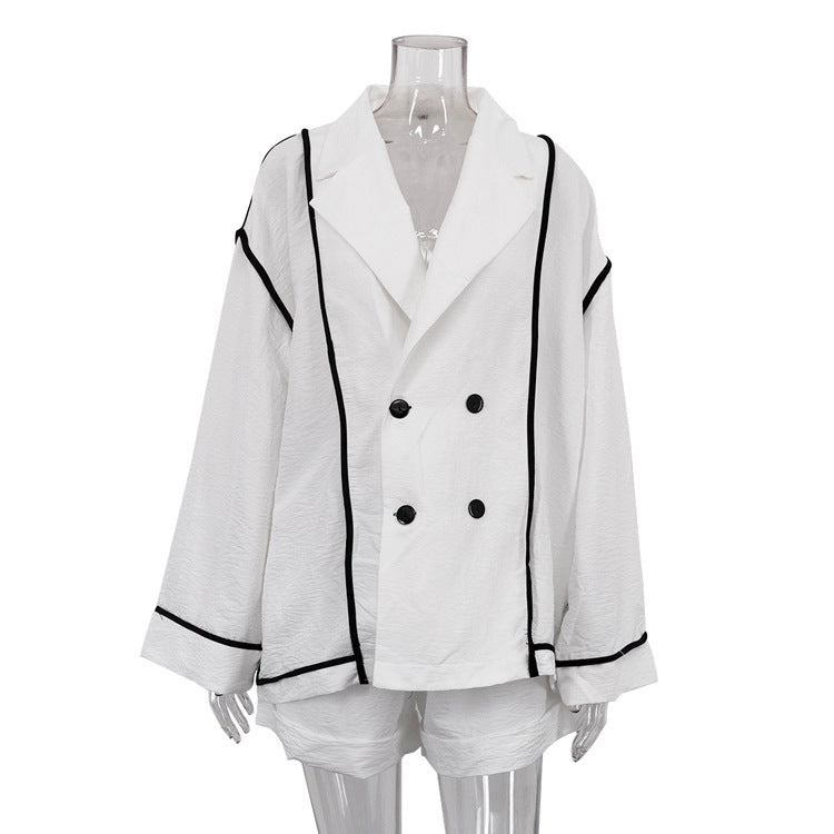Lazy Collared Long Sleeve Cardigan Lace Up Loose Fitting Wide Leg Romper Two Piece Sets