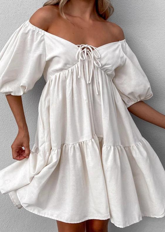 Isla - Off-shoulder Puff Sleeve Mini Dress