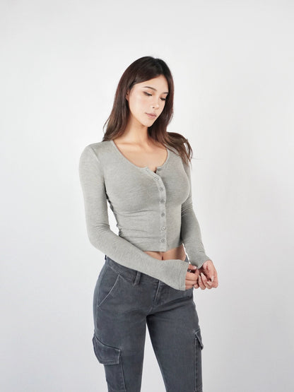 Knit Cropped Long-sleeve Cardigan