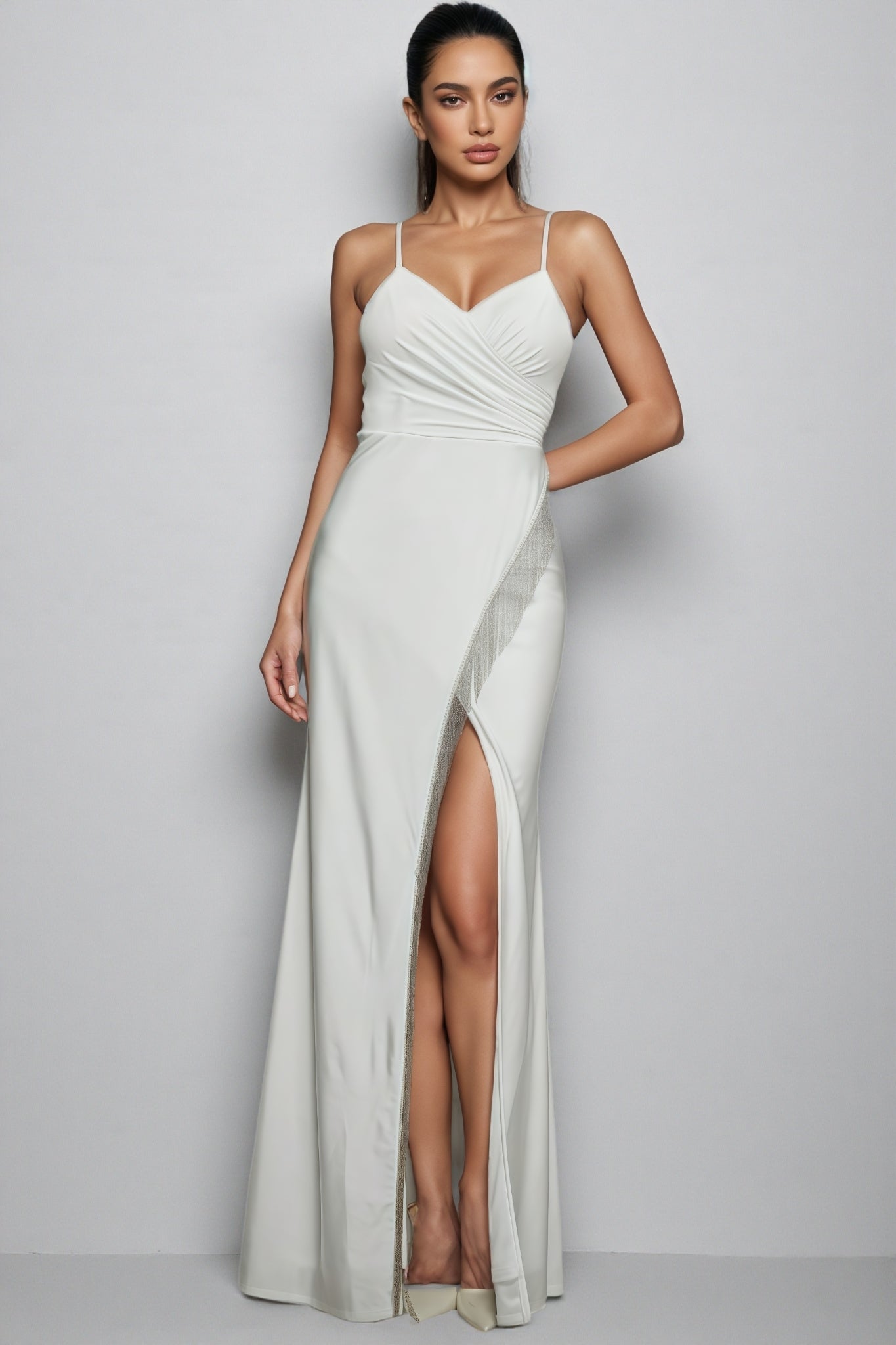 Gio White Halter-neck Split Maxi Dress