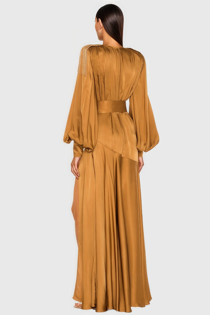 Char Deep V Shoulder Tassel Maxi Dress