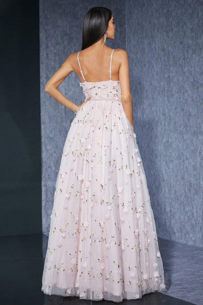 Maelys Embroidered Pink Halter Maxi Dress