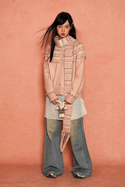 Fringe Fairisle Crochet Cardigan