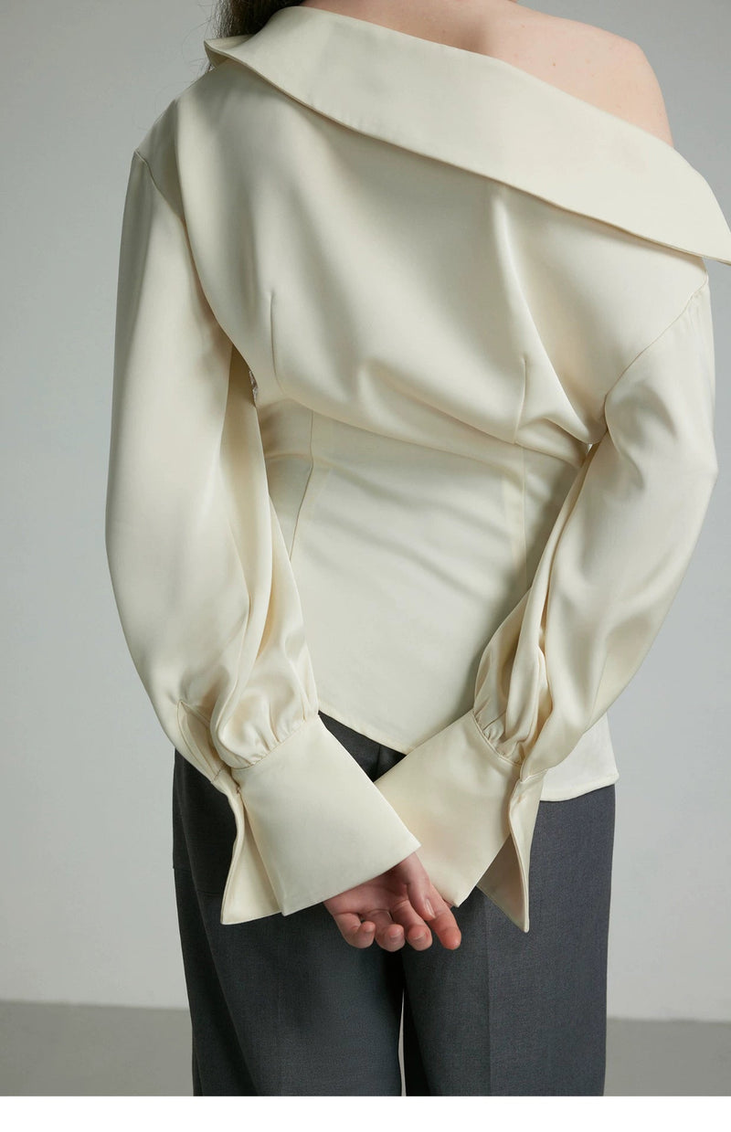 Ivory Draped Balloon Sleeve Blouse