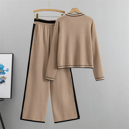 Khaki - Knitted Cardigan Two Piece Set