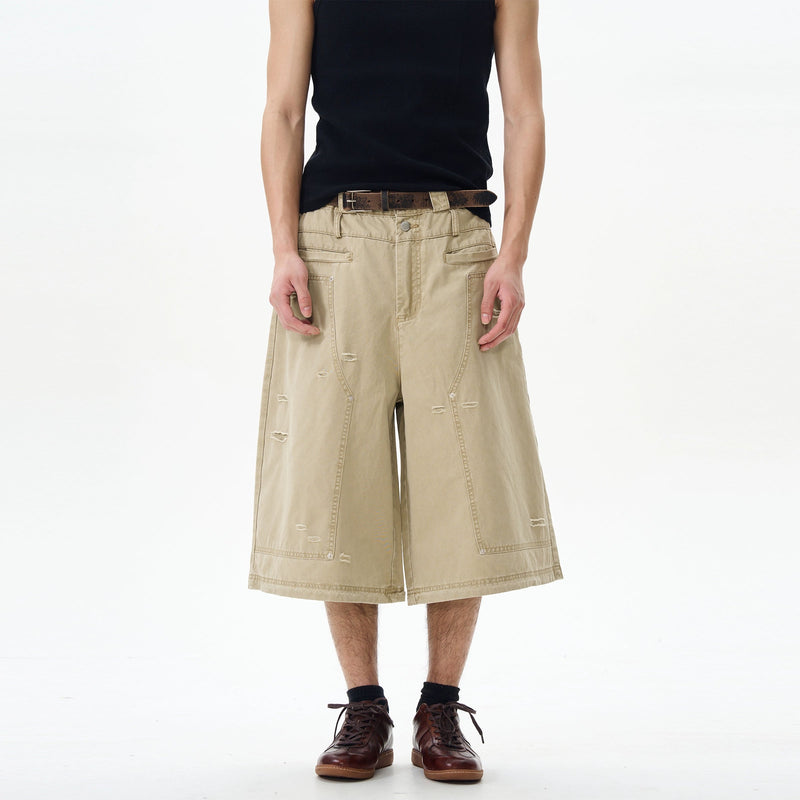 Distressed Grey Cargo Denim Shorts