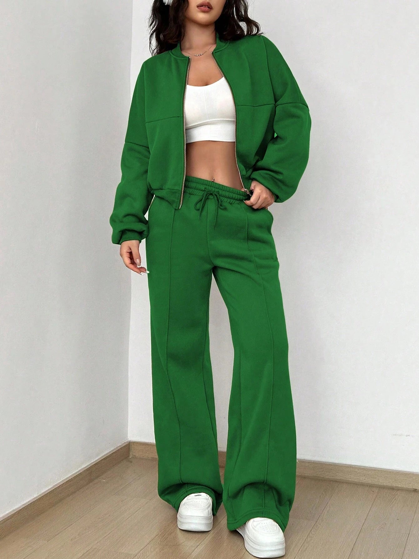Spring Autumn Two Piece Set Cardigan Zipper Slim Fit Elastic for