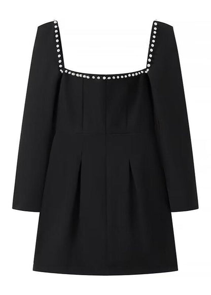 Pearl-trim Square Neck Mini Dress