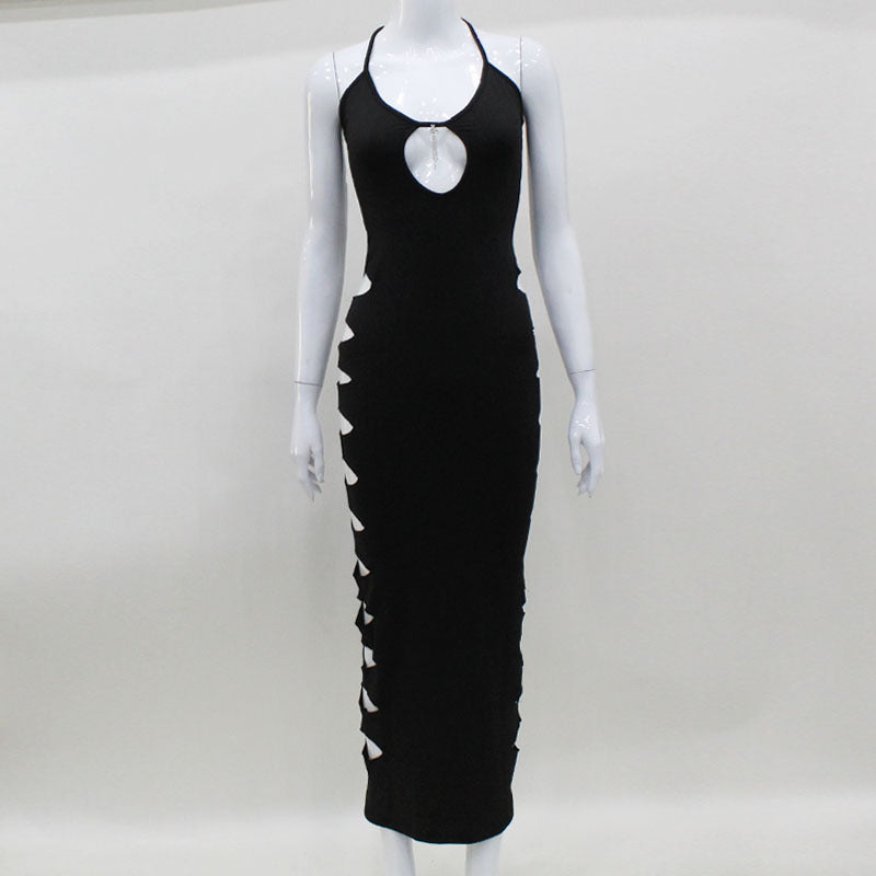 Clothing Halter Suspender Dress Side Ripped Maxi Dress Slim Dress