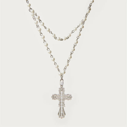 Mykayla Shell Pearl Cross Necklace