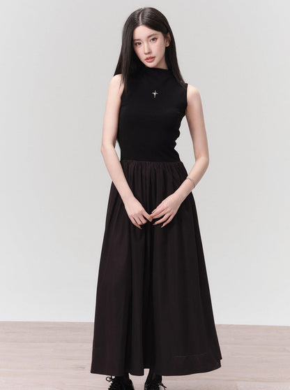Gothic High-neck Cross Embellished Maxi Dress