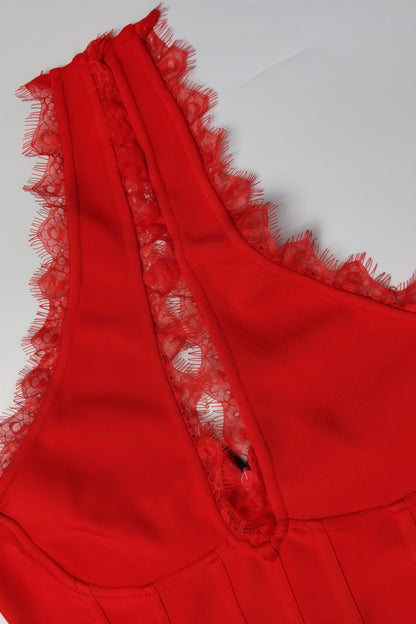 Natha Red 3d Flower Lace Mini Dress