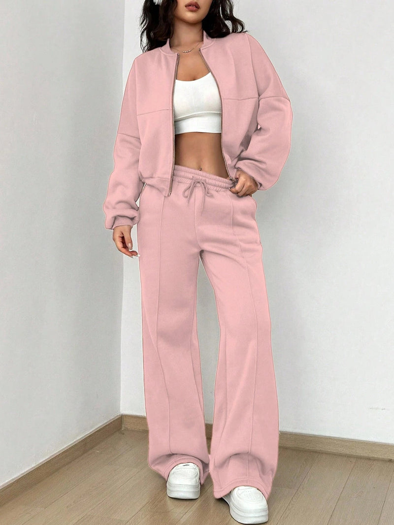 Spring Autumn Two Piece Set Cardigan Zipper Slim Fit Elastic for