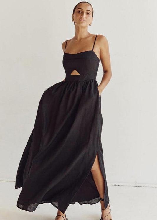 Lucera Cutout Maxi Dress - Black Linen Blend