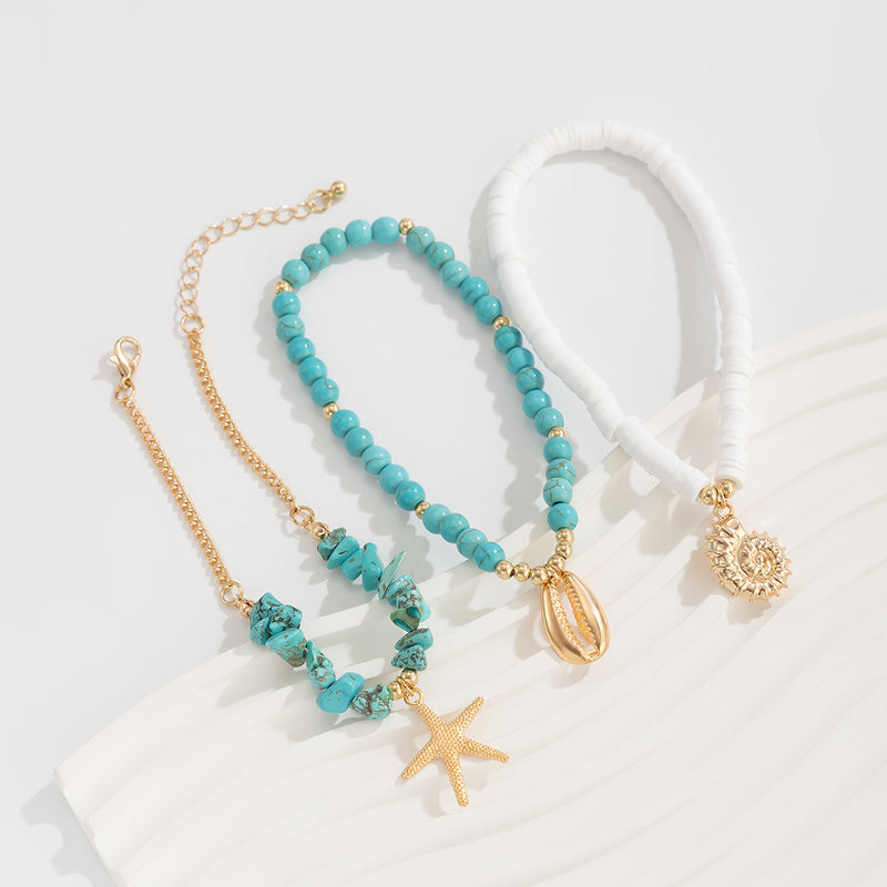 Turquoise Beaded Anklet With Starfish Charm