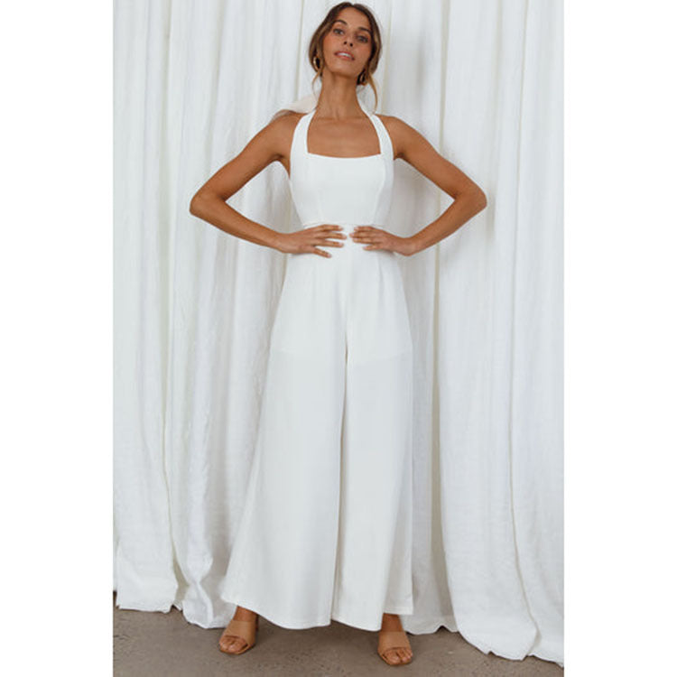 Clothing Spring Summer Color Halter Backless Wide Leg Jumpsuit