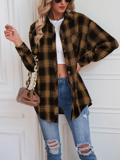 Boyfriend Fit Plaid Collared Blouse
