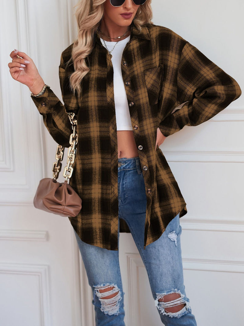 Boyfriend Fit Plaid Collared Blouse