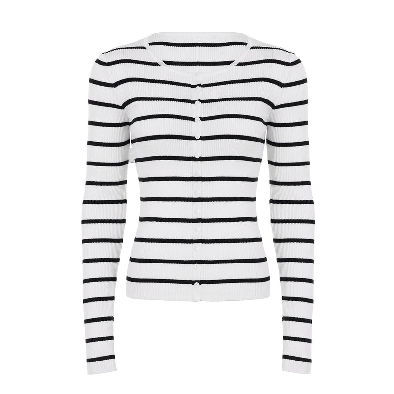Joyanna Striped Cropped Knit Cardigan