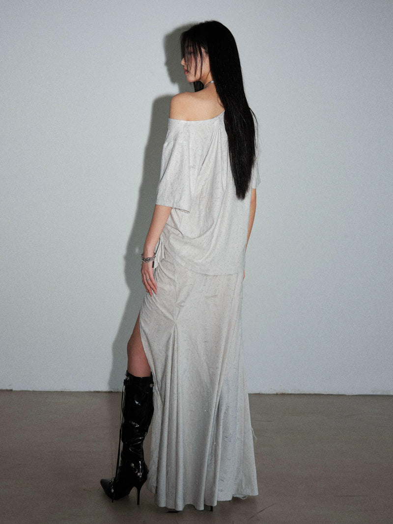 Off-shoulder Asymmetric Draped Maxi Dress