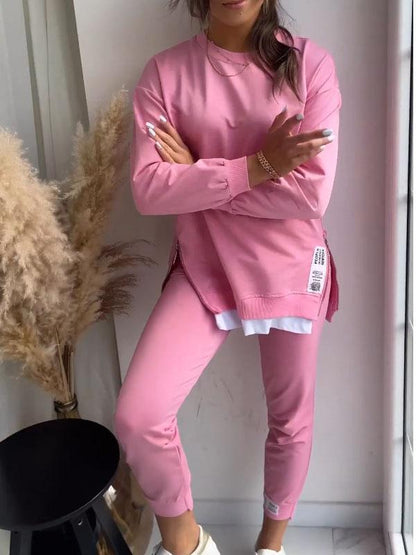 Autumn Stitching False Two Piece Sweaters Sweat Pants Sets