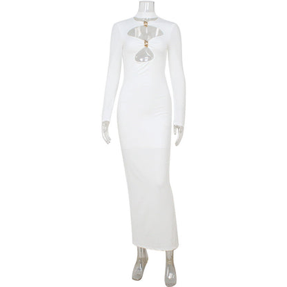 Design Hollow Out Cutout Out High Class Slim Fitting Simple Color Maxi Dress Hip Dress