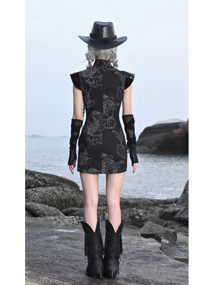 Black Qipao-style Mini Dress