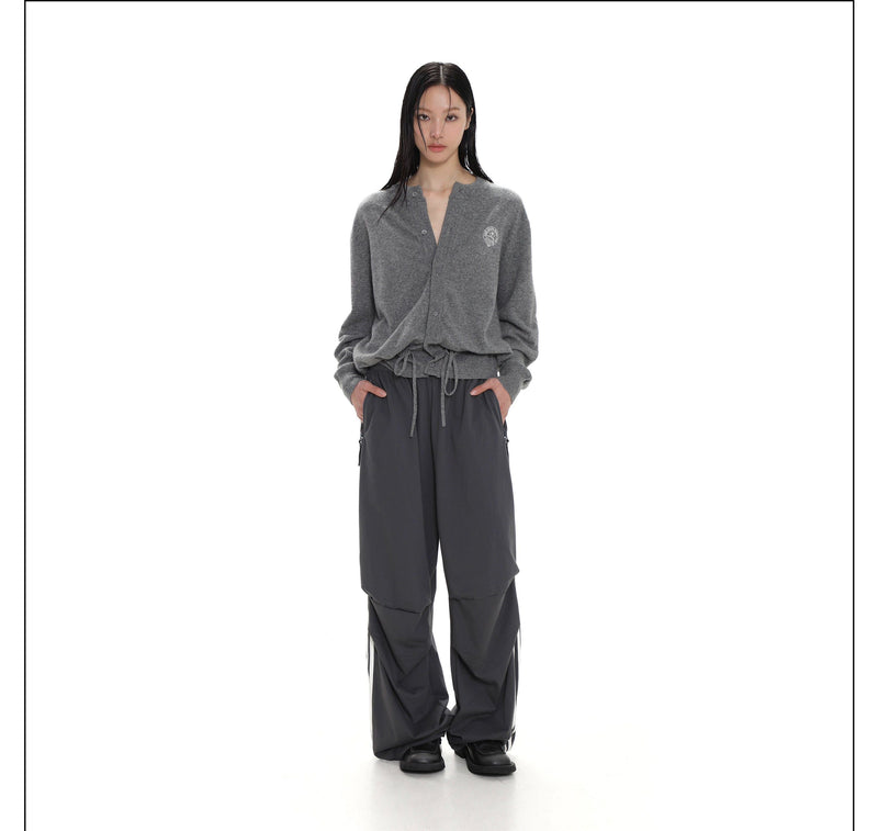 Knit Cardigan With Drawstring and Buttons