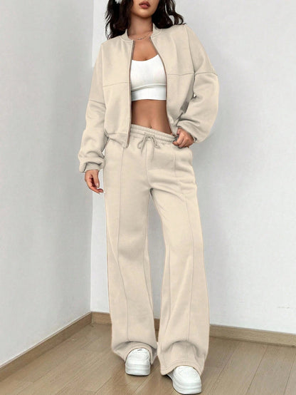 Spring Autumn Two Piece Set Cardigan Zipper Slim Fit Elastic for