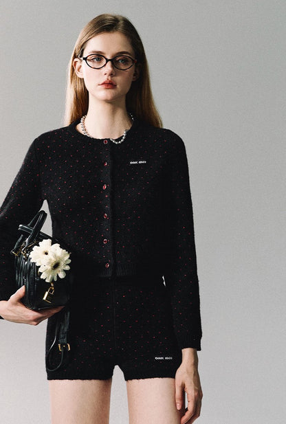 Polka Dot Knit Cardigan/short