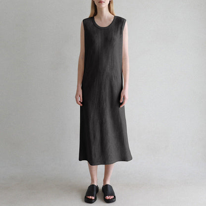 Sleeveless Dress French Waffle Texture Skin Friendly Vest Dress Simple Thin a Line Maxi Dress Clothing
