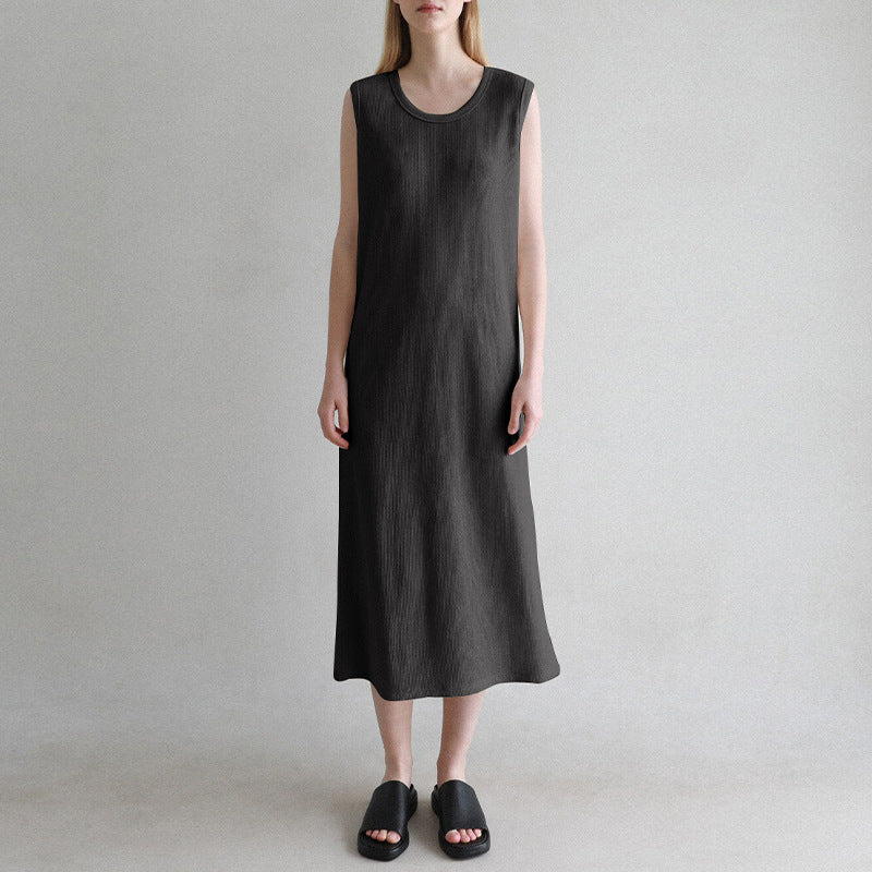 Sleeveless Dress French Waffle Texture Skin Friendly Vest Dress Simple Thin a Line Maxi Dress Clothing