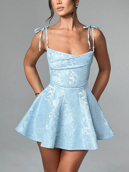 Jacquard Texture Suspender Slimming A-hem Mini Dress